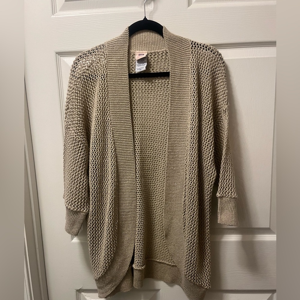 Faded Glory Plus Size Women's Gold Metallic Open Weave Cardigan Sz 16W